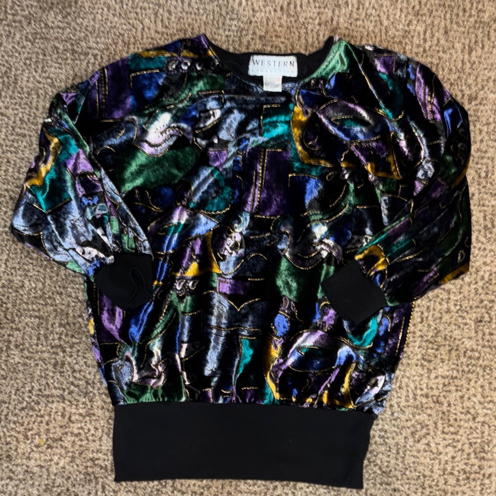 Vintage Western Connection Colorful Abstract Velour Top Medium
